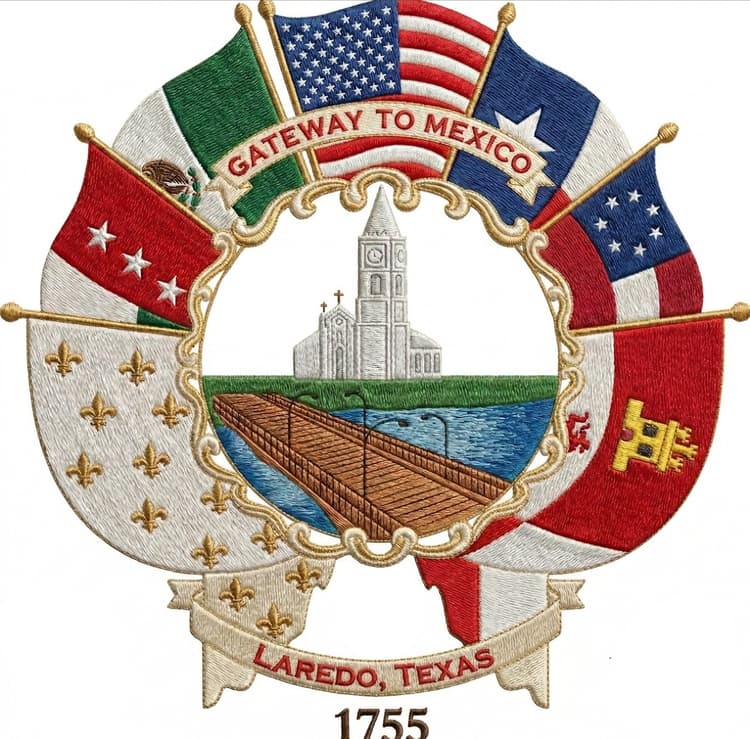 Custom embroidered Laredo Texas Gateway to Mexico seal - celebrating our border heritage
